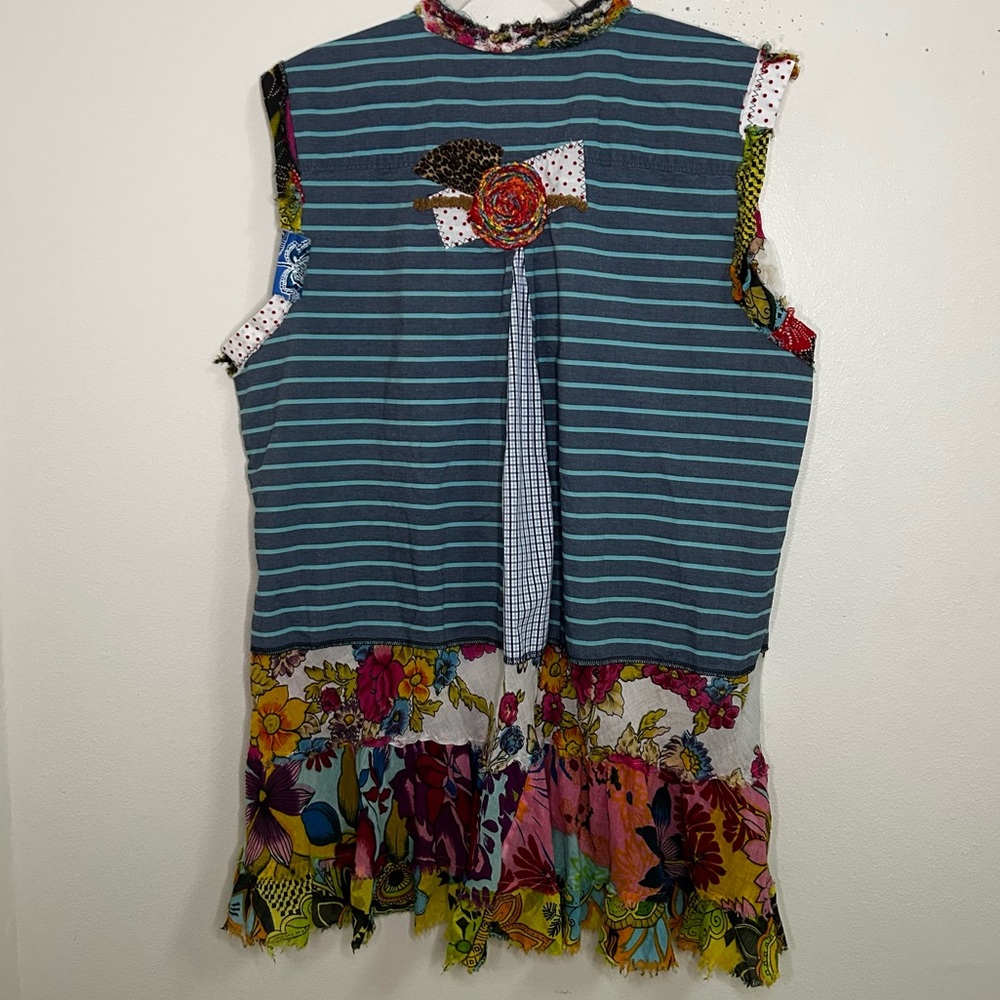 Gap Striped Button Down Patchwork Funky Patterned… - image 5